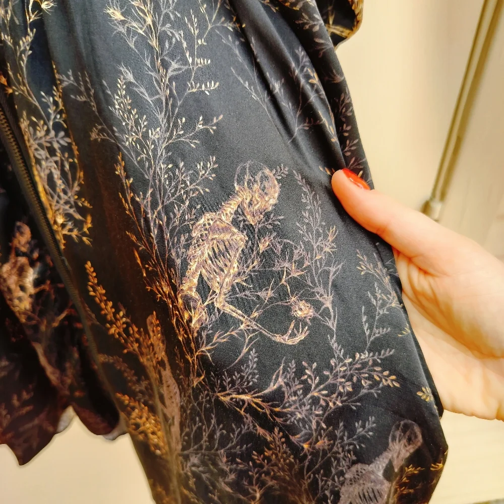 All Saints Niyah Yorick Dress Skeleton Tree Branch Design Silk Blend Halloween - Picture 11 of 13